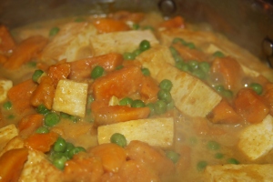 Steamy sweet potato curry on the stove.  